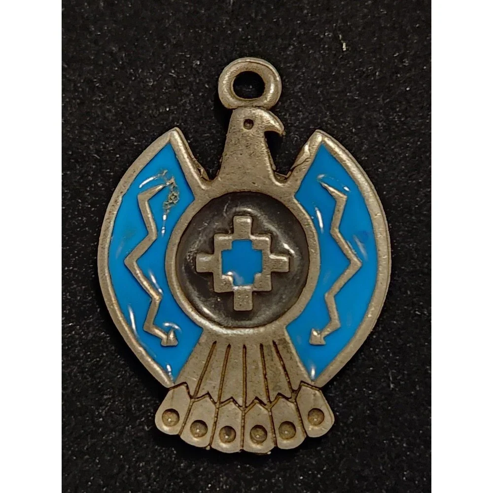 Vintage G&S Thunderbird Pendant Pewter Turquoise Inlay Southwest ©96